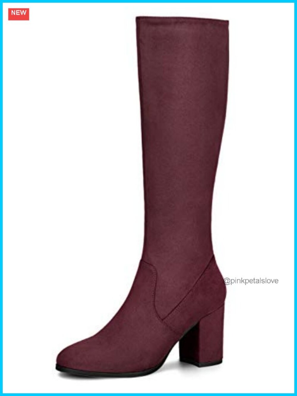Faux Suede Knee High Boots with Chunky Heel and Side Zipper